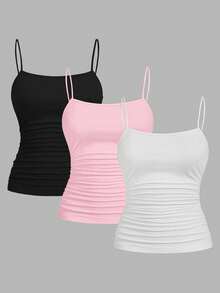 SHEIN EZwear 3pcs Atasan Camisole Kasual Tanpa Lengan Bodycon Ukuran Plus untuk Wanita, Cocok untuk Musim Panas - MultiWarna - View 1