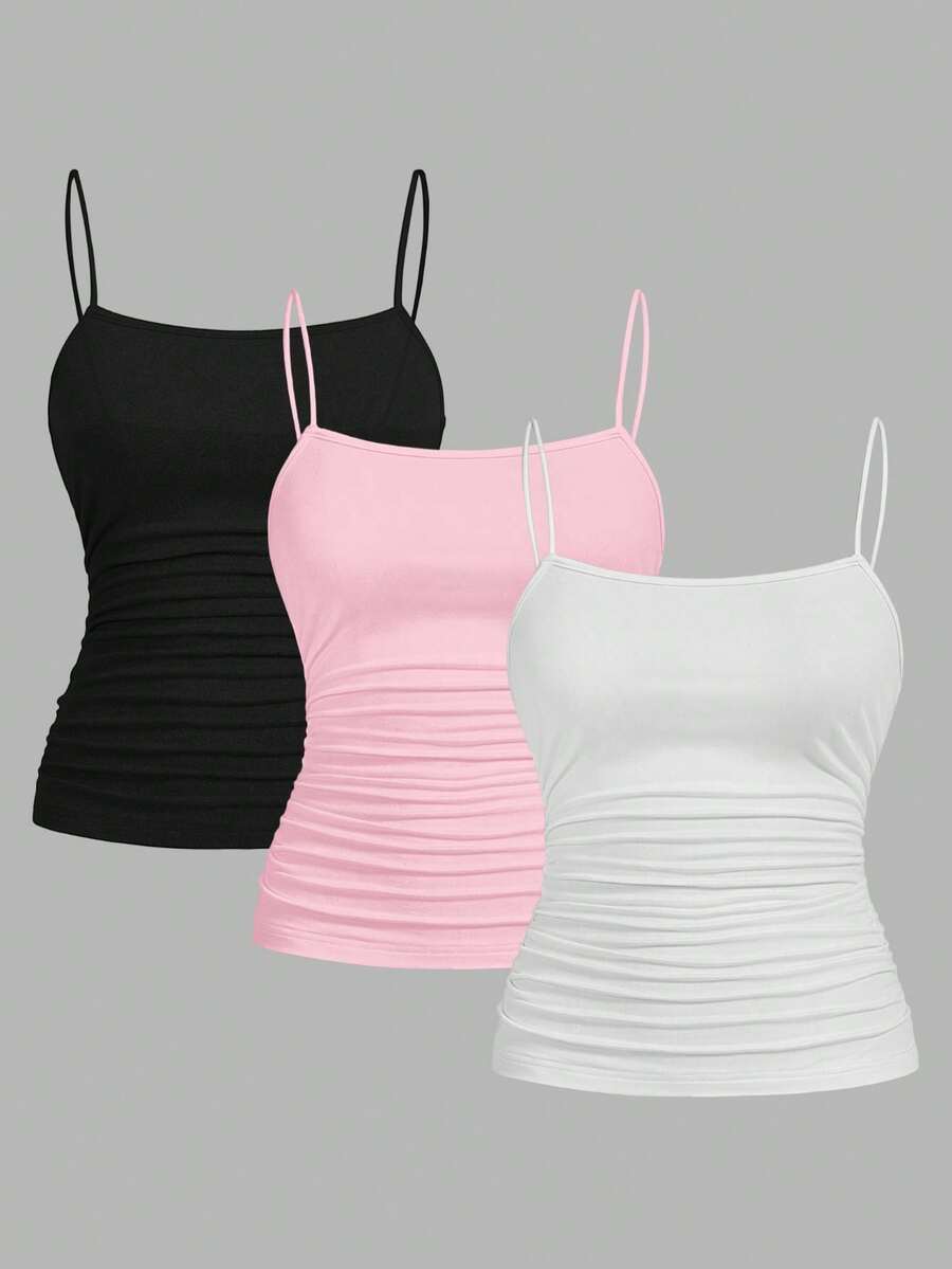 SHEIN EZwear 3pcs Atasan Camisole Kasual Tanpa Lengan Bodycon Ukuran Plus untuk Wanita, Cocok untuk Musim Panas - MultiWarna - View 1