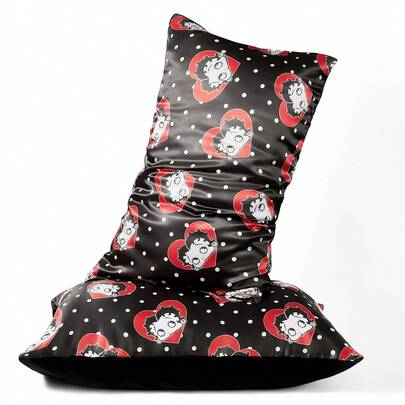 Betty Boop x SHEIN Black And Red Cartoon Character Decorative Satin Pillowcase Set, A Set Of 2, Thickened Material, Comfortable And Soft, Pattern Printing, Multi-Size Can Be Selected, Suitable For Various Pillows, Machine Washable