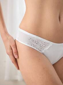 Ocili Embroidered Jacquard Minimalist Comfortable Women's Panties - White - View 6