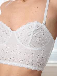 Ocili Leisure Comfortable Minimalist Thin Base Embroidered Ladies Bra - White - View 5