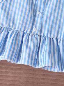 SHEIN 2件套女婴幼儿/新生儿0-3岁春夏休闲甜美日常度假条纹梭织无袖上衣和阔腿裤两件套 - 藍色 - 查看 6