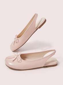 CUCCOO DOLLMOD WomenShoes Pink Round Toe Bow Classic Retro Style Split-Toe Pinch Shoes Flat Shoes Hollow Heel Basic Commuter Style Street Style - Pink - View 6