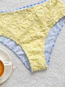 SHEIN 2件套少女特制提花格纹印花弹力速干舒适针织面料比基尼泳衣，适合海滩、泳池、冲浪、度假、夏季旅行 - 彩色 - 查看 4