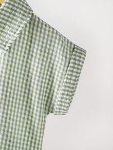 SHEIN Elladie kids 两件套女童格子领休闲衬衫上衣搭配直筒裤套装，适合日常休闲、户外活动和上学穿着。 - 綠色 - 查看 5