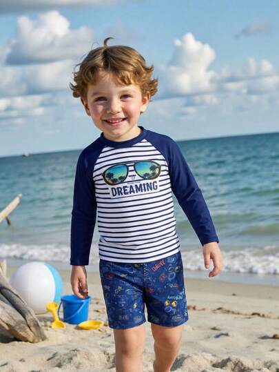 Conjunto Niño Rayas con Estampado Playa Estilo Verano