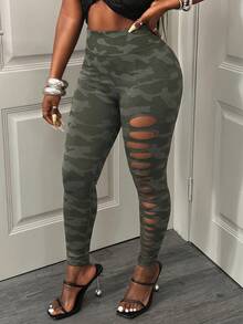 SHEIN BamGlam Women Sports Leggings - Army Green - View 4