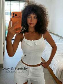 Livesso Women's Sweet Jacquard Knit Camisole And Shorts Pajama Set, Summer - White - View 5