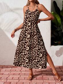 SHEIN Essnce Casual Minimalist Style Irregular Leopard Print Full Pattern Women's Dress, Suitable For Spring/Summer Vacation - Multicolor - View 6