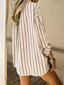 Plus Size Women Casual Striped Shirt - Apricot - View 2