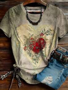 Áo thun cỡ lớn phong cách Boho Chic in hình trái tim, áo thun đồ họa màu xanh ngọc lam cổ điển với họa tiết nhuộm tie-dye, trang phục đi xem hòa nhạc phong cách Bohemian, hoàn hảo làm quà tặng Ngày của Mẹ, trang phục thường ngày mùa hè. - Nhiều màu - Xem 4