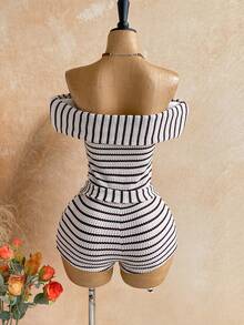 Soleia 露肩条纹连体裤，适合度假、音乐节、波西米亚风格 - 彩色 - 查看 2