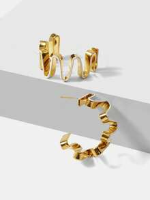MOTF PREMIUM PRE18K GOLD PLATED LINEAR WAVE METAL SIMPLE TEMPERAMENT EARRINGS - Yellow Gold - View 8