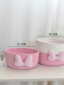 Cotton Rope Woven Desktop Storage Basket, Suitable For Organizing Toys, Snacks, Tissues, Candies, Stationery, Cosmetics, Etc., And Ideal For Home Use In Living Rooms, Bathrooms, Bedrooms, And Other Spaces To Tidy Up Clutter. - Pink - View 7