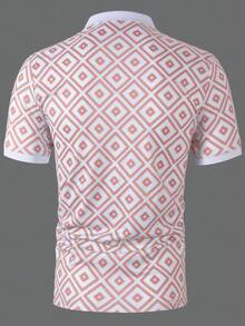 Manfinity Homme Polo a maniche corte da uomo con stampa geometrica e design con chiusura lampo - Rosa - Visualizzare 2