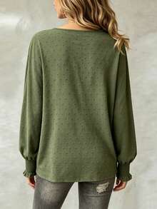 LUMIGAL Women's Jacquard Shirred Cuffs Blouse - Army Green - View 2