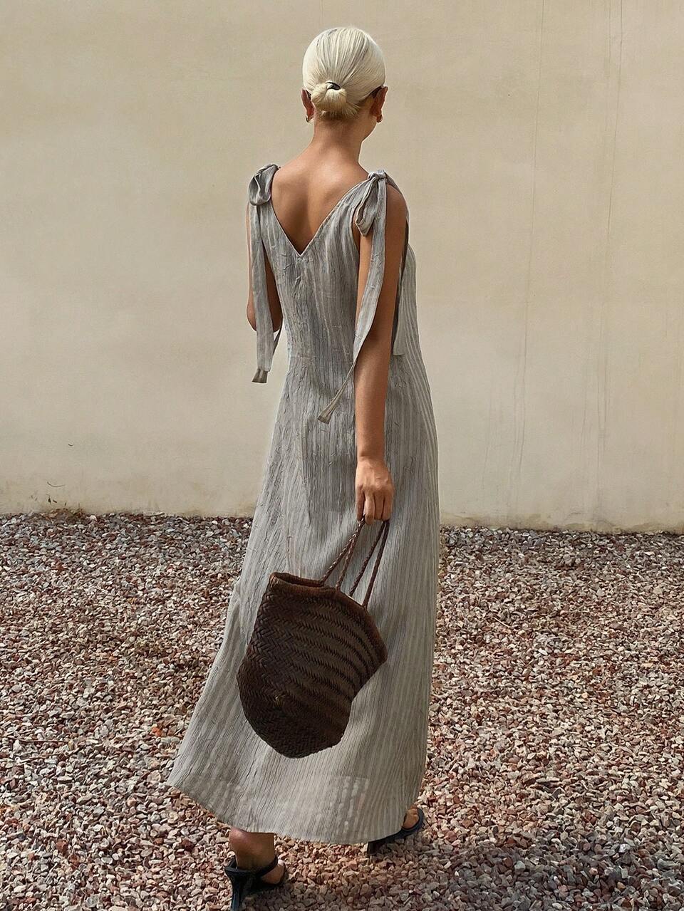 Light Grey Loose V-Neck Sleeveless Dress With Sash, Elegant Tropical Summer Holiday Dress For Women Sun Vacation Outfits Beach Vacation