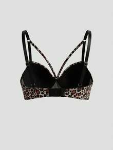 DAZY Leopard Print Adjustable Spaghetti Strap Lightly Padded Bra For Women - Black - View 2