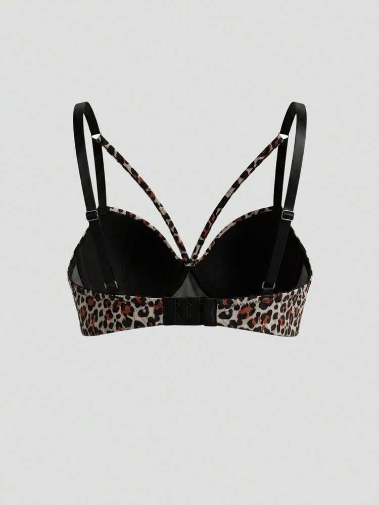 Leopard Print Adjustable Spaghetti Strap Lightly Padded Bra For Women