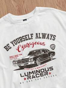 Manfinity Joysei 男士休闲复古做旧汽车图案印花白色短款背心 - 白色 - 查看 2