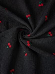 SHEIN Essnce Đầm nữ cỡ lớn kiểu dáng thường ngày mùa hè, họa tiết quả anh đào in toàn thân, cổ chữ V, có túi, thắt eo. - màu đen - Xem 8