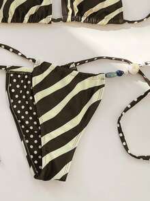 Swim Vcay Bộ đồ đi biển 2 món dành cho nữ, thời trang dễ thương, gợi cảm, thích hợp cho kỳ nghỉ biển, tiệc bể bơi, in họa tiết ngẫu nhiên, áo crop top buộc dây sau lưng và quần bikini buộc dây bên hông, thích hợp cho mùa xuân/hè. - Nhiều màu - Xem 5