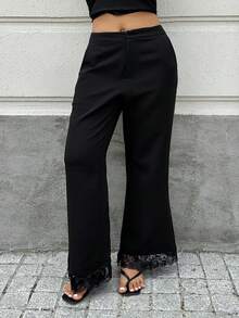Dazy Plus 纯色宽松直筒休闲黑色长裤，四季皆宜 - 黑色 - 查看 5