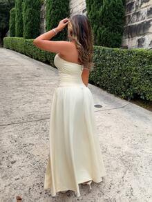 Maria Perezxox Women's Casual Long Dress In Beige Color, Summer,Butter Yellow Dress - Apricot - View 2