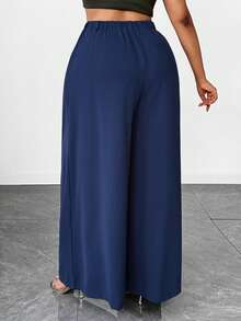 Maweii Women's Navy Blue Pleated Wide Leg Pants,Elegant Semi Formal Minimalist Design For Autumn,High-Quality Plus Size Casual Commuter Office Trousers - Navy Blue - View 3