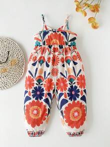 Baby Girl Floral Print Casual Jumpsuit - Multicolor - View 2