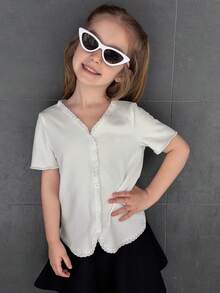 DAZY Áo lót ôm dáng cổ chữ V phối ren cho bé gái (size nhỏ) - trắng - Xem 6