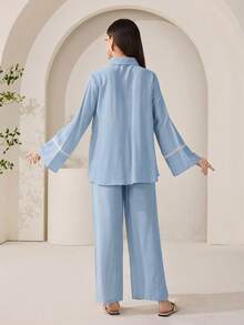 Veilorie Bộ đồ nữ thường ngày gồm áo và quần, gồm 2 món. - Màu xanh nhạt - Xem 6