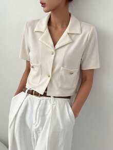 Dazy-Less Elegant Short Blouse For Wedding, Party, Banquet, Commuting, Suitable For Spring And Summer - White - View 3