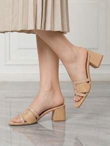 Giày sandal quai ngang mũi vuông đính đá cho nữ, thích hợp làm quà Giáng sinh - Màu be - Xem 7