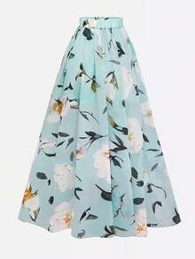 EMERY ROSE Falda larga con abertura de cintura alta con estampado floral en verde menta - Verde - Ver 2