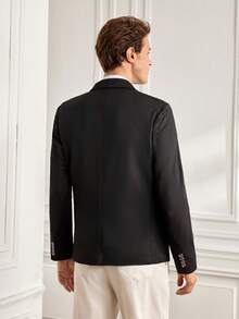 Officeau 1pc Men's Solid Color Fashionable Slim Fit Casual Blazer Jacket, Suitable For Business And Leisure Occasions - Black - View 2