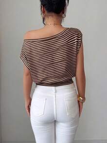 SHEIN Elenzya Asymmetric Waist Hem Oblique Shoulder Elegant Office Lady T-Shirt - Multicolor - View 2