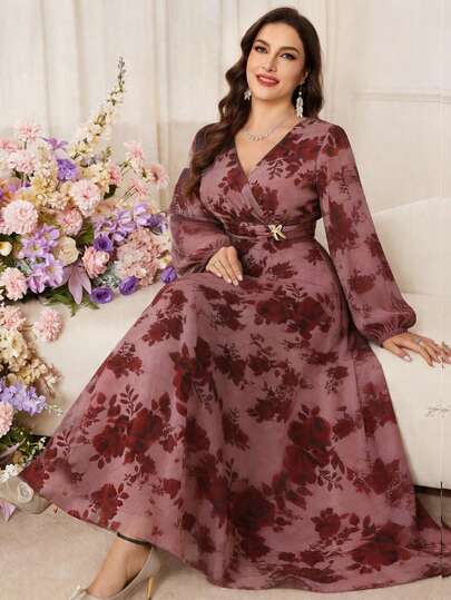 Modelyn Plus Size Elegant Floral Print Dress