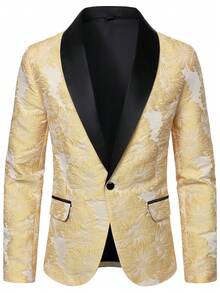 Manfinity AFTRDRK Áo khoác vest nam tay dài, chất liệu jacquard, cài một hàng khuy, kiểu dáng thường ngày, đa năng. - Màu vàng - Xem 4