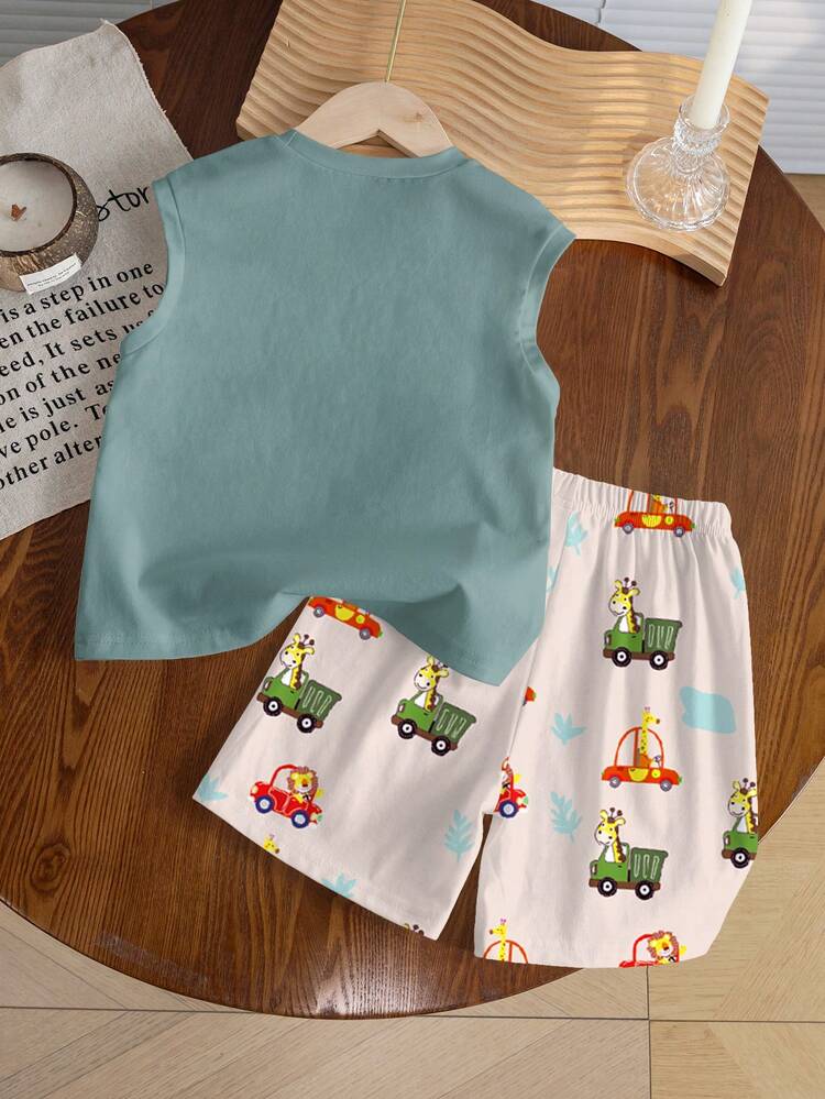 6pcs/Set Young BoyCasual Dinosaur, Bear, Car Graphic Round Neck Tank Top And Shorts Set, Versatile For Outdoor Sports And Daily Wear, Suitable For Spring, Summer, Autumn, Winter - Multicolor - View 5