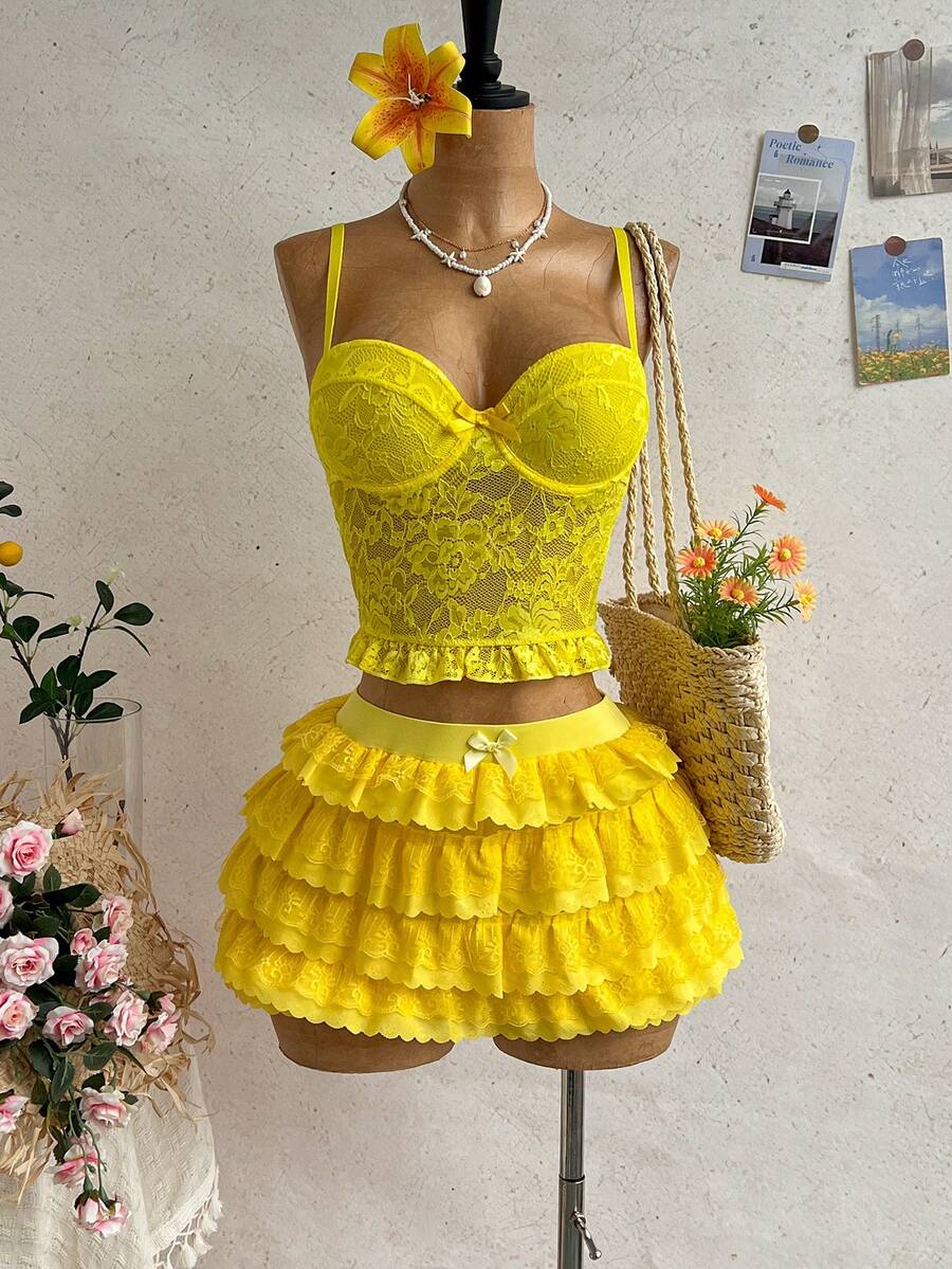 Soleia Women's Yellow Lace Camisole For Vacation - Yellow - View 1