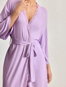 Ocili Comfortable Lace Robe For Women - Mauve Purple - View 5