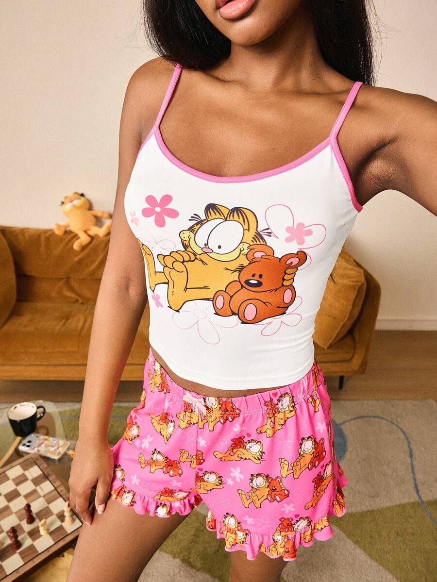 GARFIELD | SHEIN Bộ đồ ngủ nữ gồm áo hai dây và quần short - Nhiều màu - Xem 1