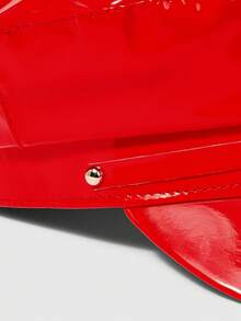 ROMWE Grunge Punk 1pc Women's Black & Red Shiny Leather Waterproof Rivet Punk Style Flat Top Newsboy Cap, Suitable For Parties, Performances, Shopping, And Photo Shoots - Solid Color - View 4