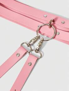 ROMWE Grunge Punk 1件性感吊袜带PU皮革束缚带哥特式内衣身体腰带大腿袜吊带腿部束缚带 - 粉色 - 查看 13