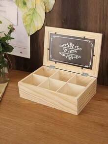 1 Pc Wooden 6-Compartment Desktop Storage Box, Clear Glass Flip Top Lid Organizer For Tea Bags, Coffee, Dried Fruits & Candy, Creative Home Decor Ornament - Black - View 10