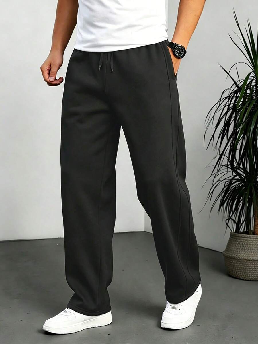 HUEFORM Men's Light Grey Drawstring Waist Pockets Sports Sweatpants - Black - View 1