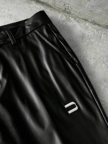 NEON BLANC 男士休闲时尚街头通勤刺绣PU皮喇叭裤 - 黑色 - 查看 3