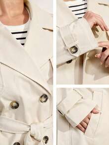 Momelise Plus Size Women's Elegant White Casual Trench Coat,Autumn Office Solid Color Long Sleeve Lapel Double-Breasted Windbreaker,Commuting Coat Fall - Apricot - View 6