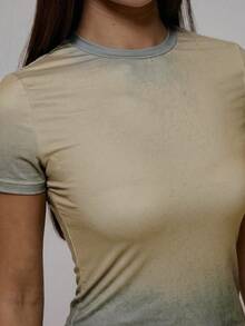 MUSERA 水洗修身婴儿T恤衫上衣 秋季街头风酷女孩Y2K日常休闲复古春夏假日 - 卡其色 - 查看 6